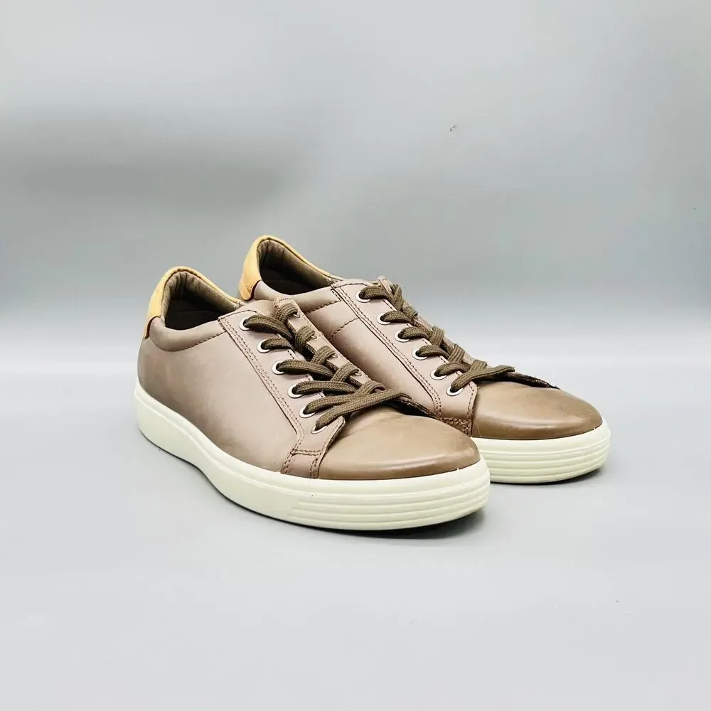ECCO Shoes Mens 9.5 Brown Leather Soft Classic Lace Up Low Top Casual Sneakers